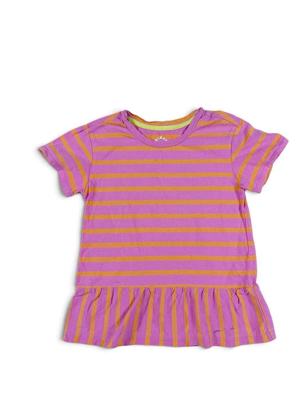 Primary Girls Striped Peplum Ruffle Hem T-Shirt Pink Orange Size 8-9